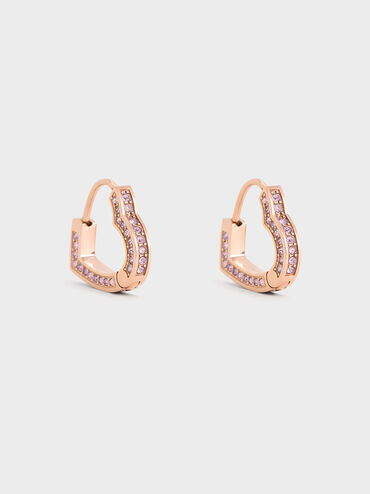 Malorie Crystal Heart Hoop Earrings, Rose Gold, hi-res