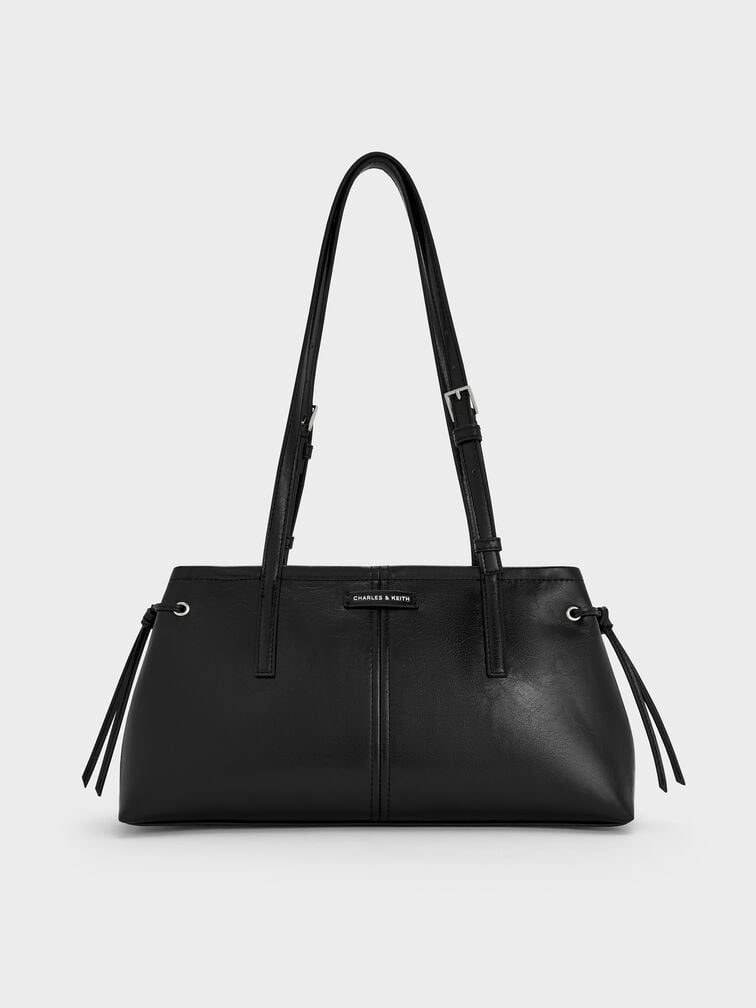 Noane Elongated-Handle Shoulder Bag, Noir, hi-res