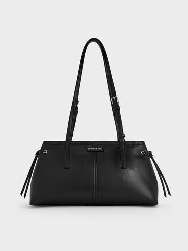 Noane Elongated-Handle Shoulder Bag, Noir, hi-res