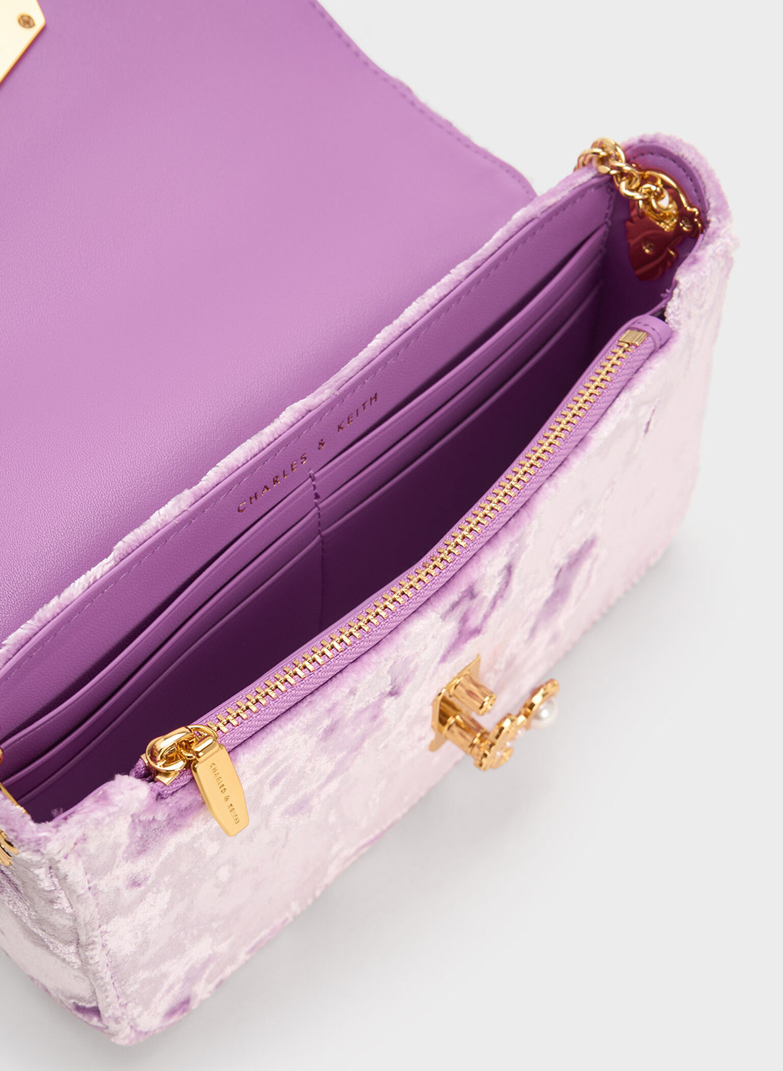 Merial Metallic Accent Velvet Clutch, Lilac, hi-res