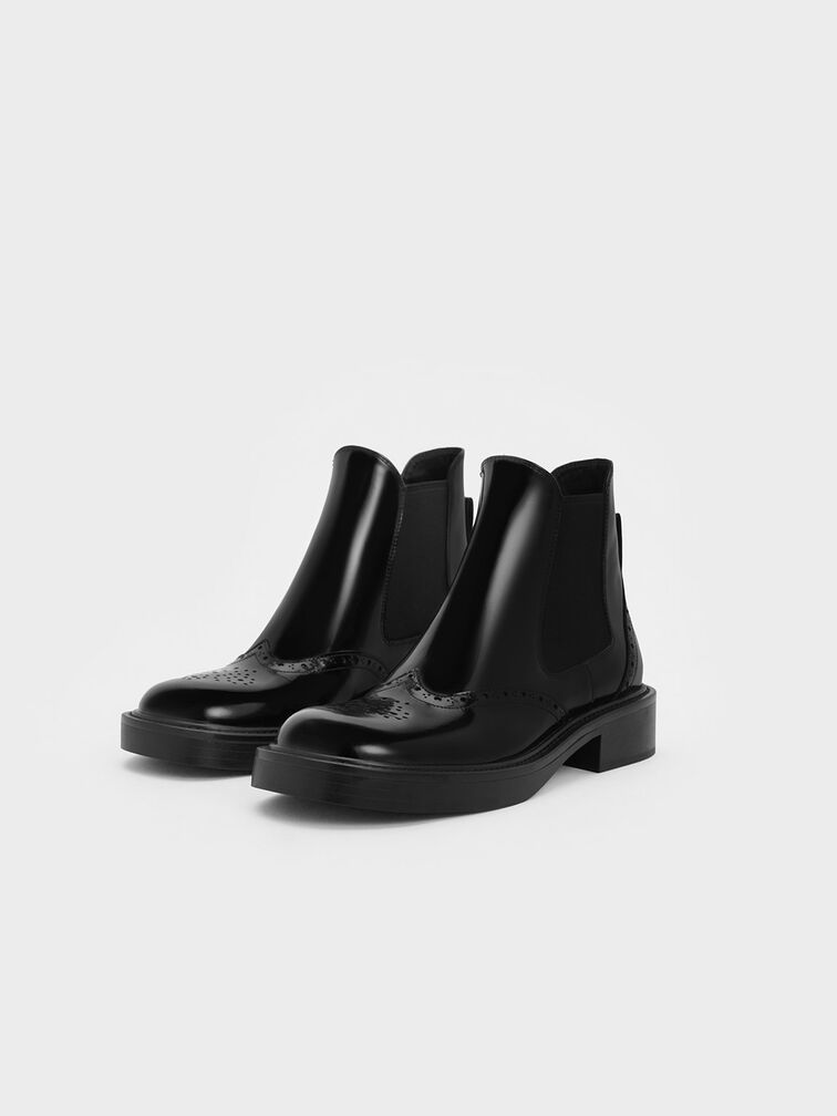 Brogue Leather Chelsea Boots, Black Box, hi-res