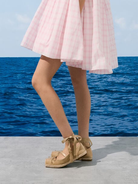 Bernadine Faux Suede Tie-Around Espadrille Flats, Sand, hi-res