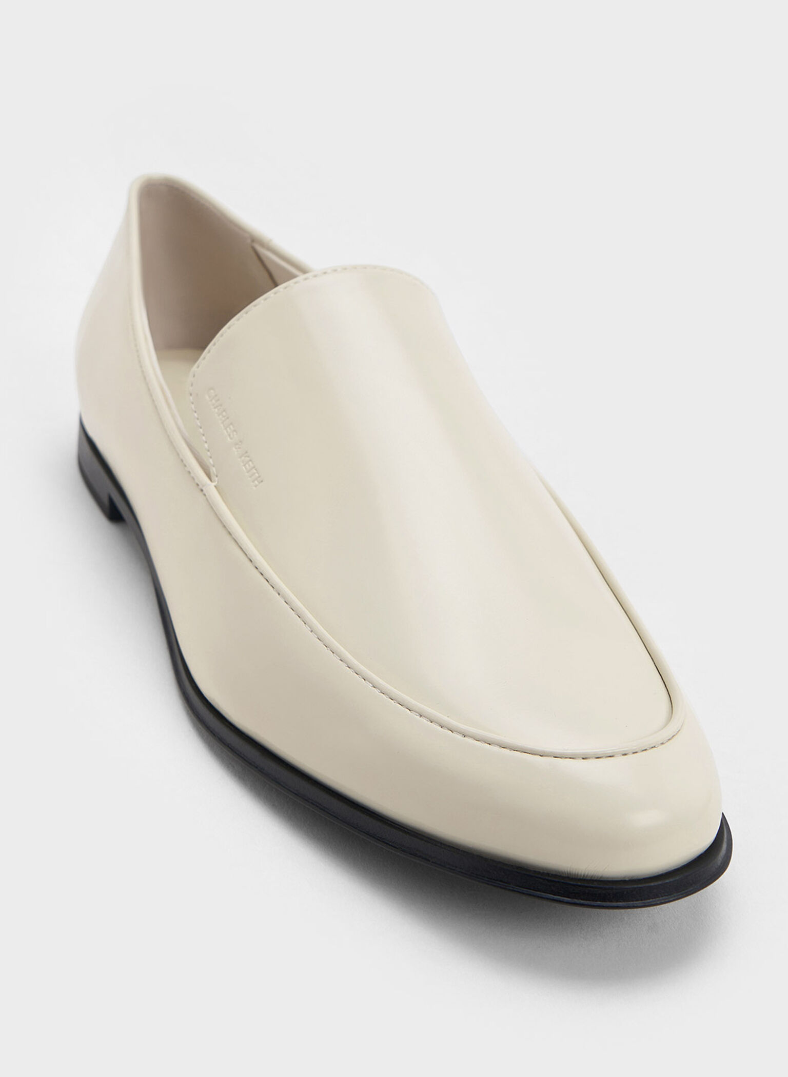 Almond-Toe Stitch-Trim Loafers, Chalk, hi-res