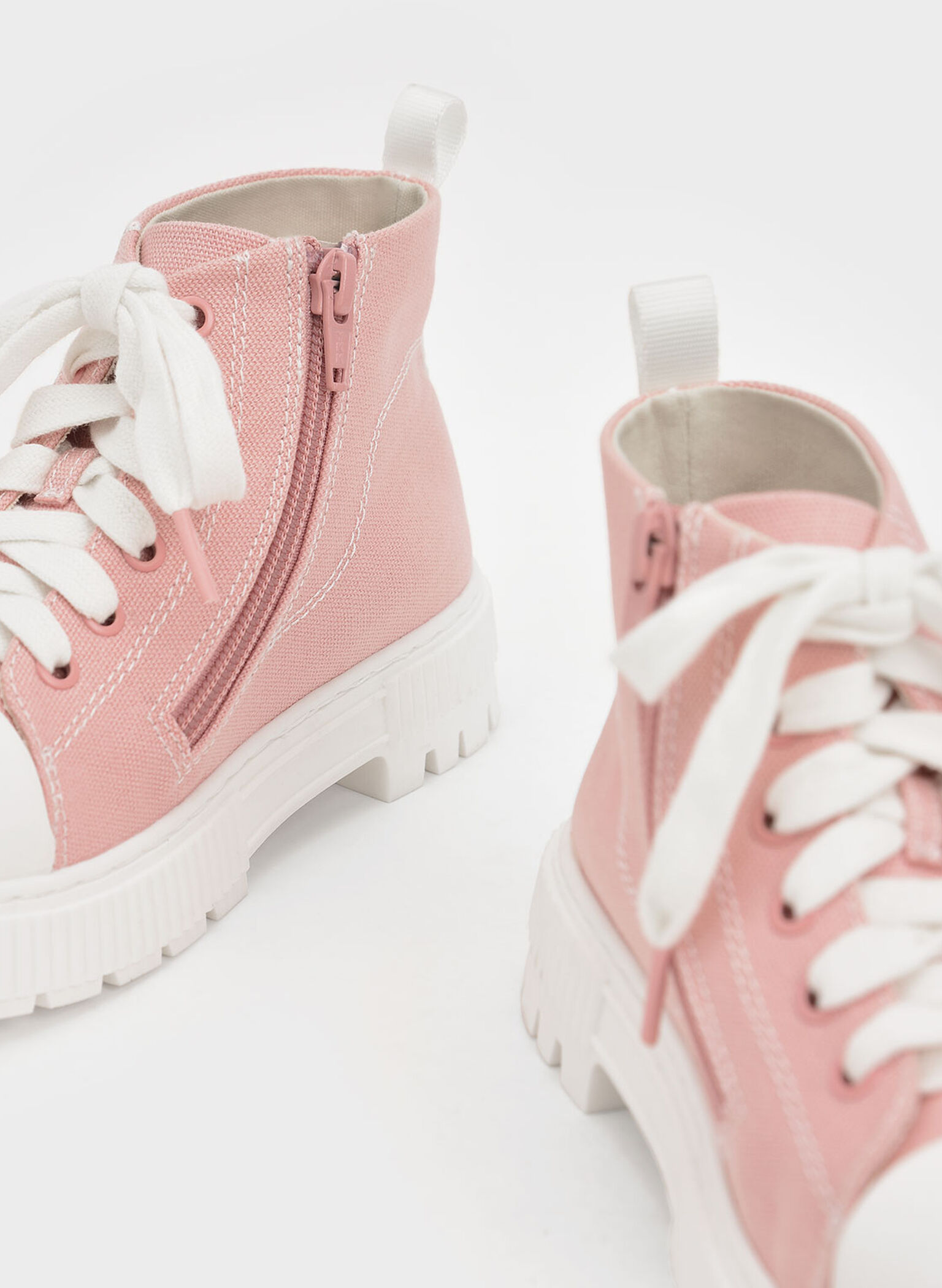 Girls' Recycled Cotton High-Top Sneaker Boots, Pink, hi-res
