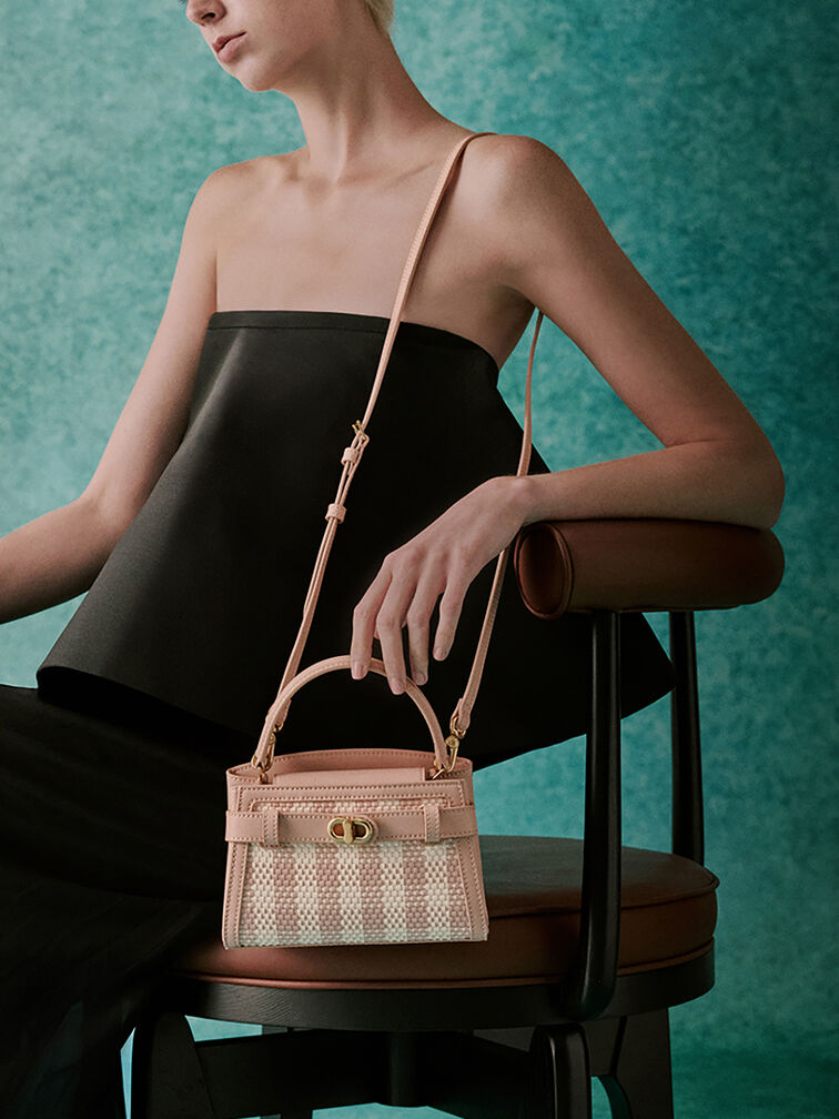 Aubrielle Checkered Top Handle Bag, Light Pink, hi-res