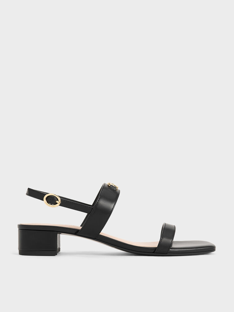 Metallic-Accent Slingback Sandals, Black, hi-res