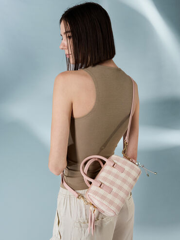 Everleigh Checkered Bowling Bag, Light Pink, hi-res