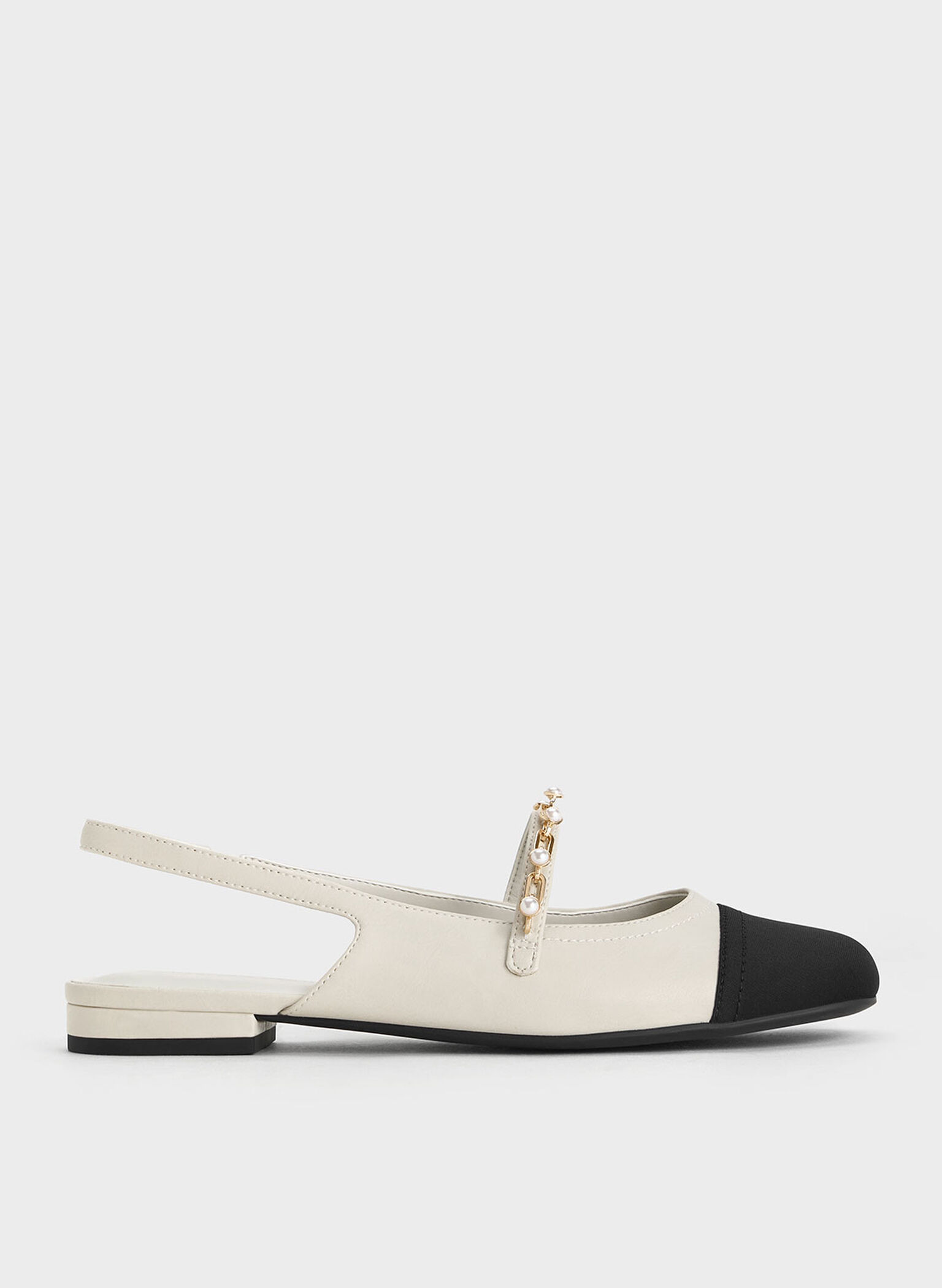 Rio Beaded Chain-Link Slingback Flats, Chalk, hi-res
