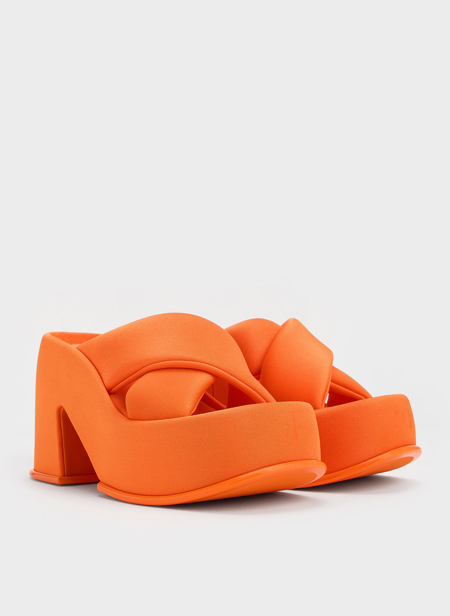 Toni Puffy-Strap Crossover Platform Mules, Orange, hi-res