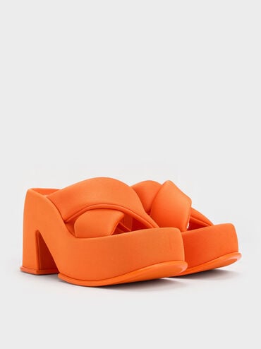 Toni Puffy-Strap Crossover Platform Mules, Orange, hi-res