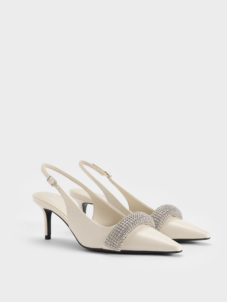 Crystal-Embellished Pointed-Toe Slingback Pumps, Chalk, hi-res