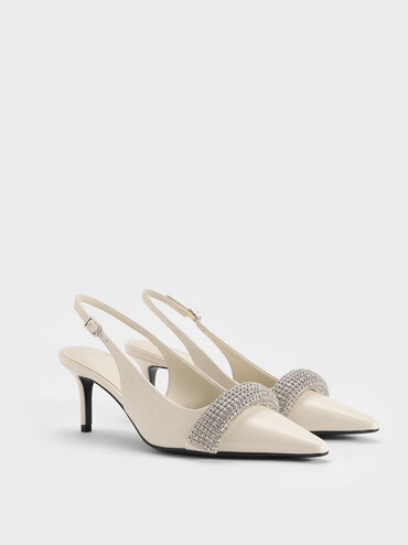 Crystal-Embellished Pointed-Toe Slingback Pumps, Chalk, hi-res