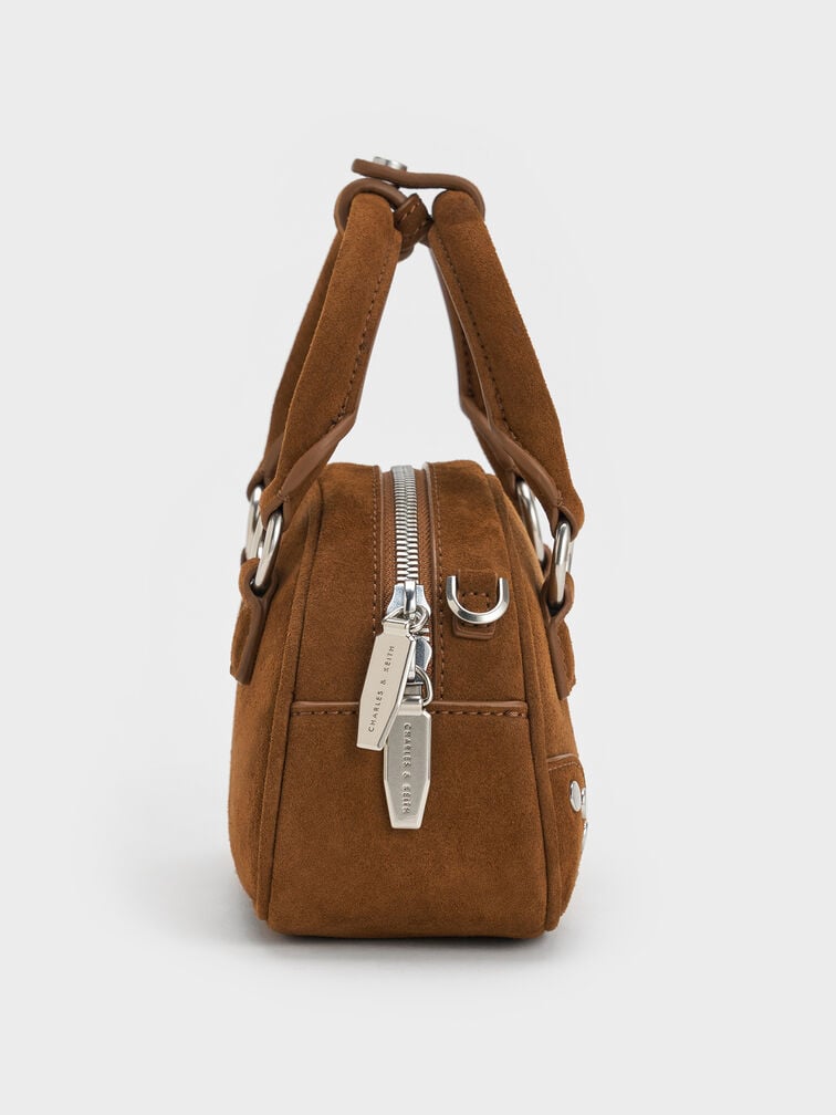 Bobbie Recycled Suede Studded Top Handle Bag, Sienna Brown, hi-res