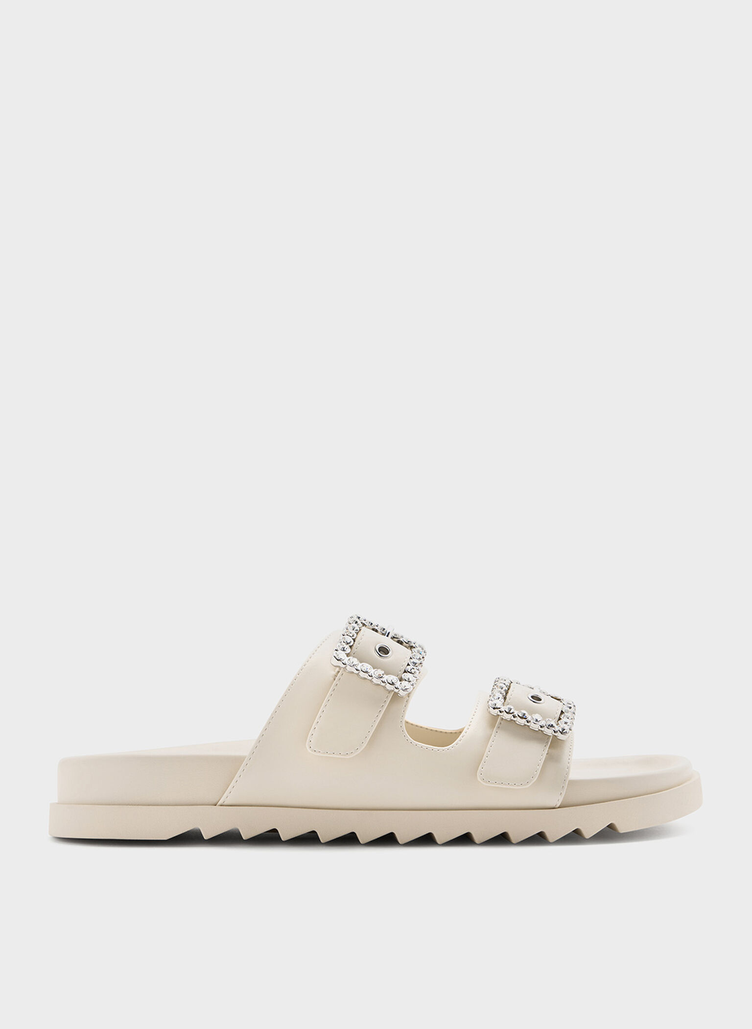 Gem-Buckle Double-Strap Sandals, Chalk, hi-res