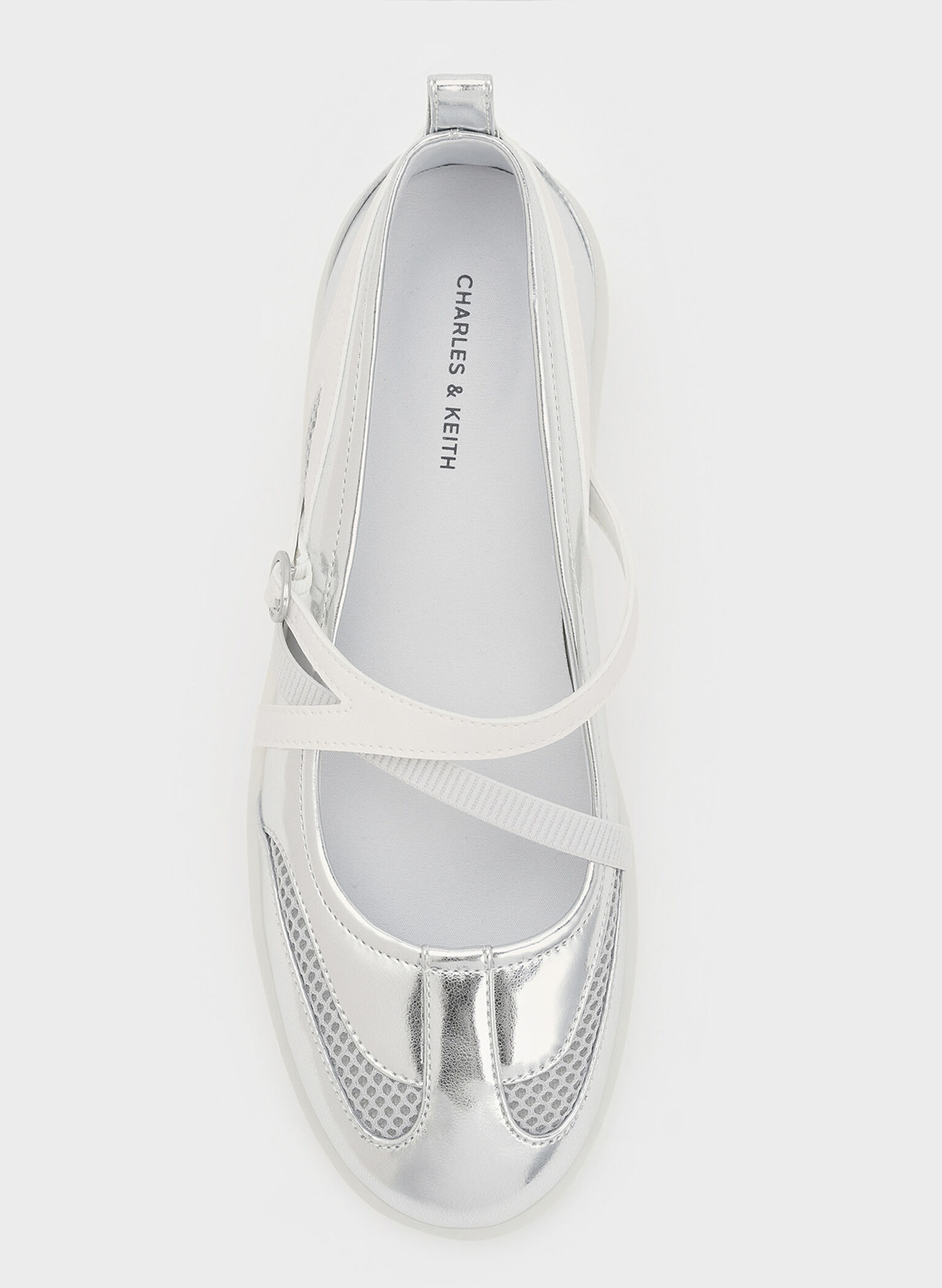 Metallic Mesh Two-Tone Ballet Sneakers, Silver, hi-res
