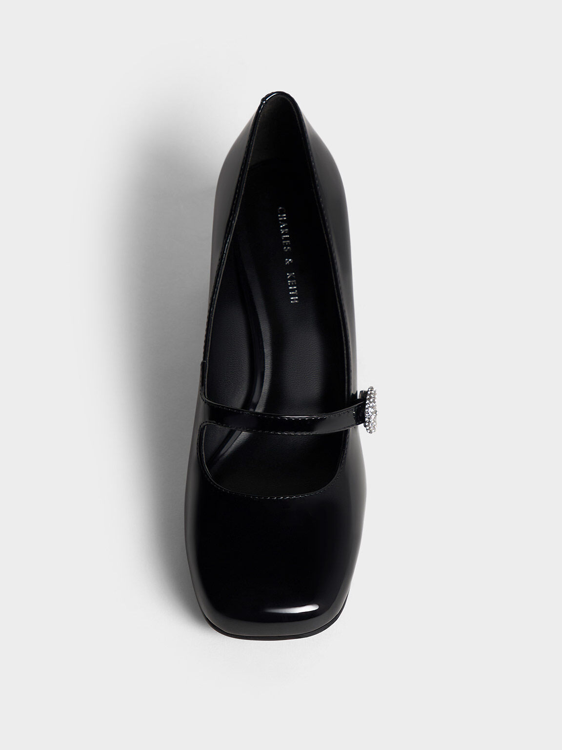 Black Patent Crystal Embellished Mary Jane Pumps CHARLES KEITH UK