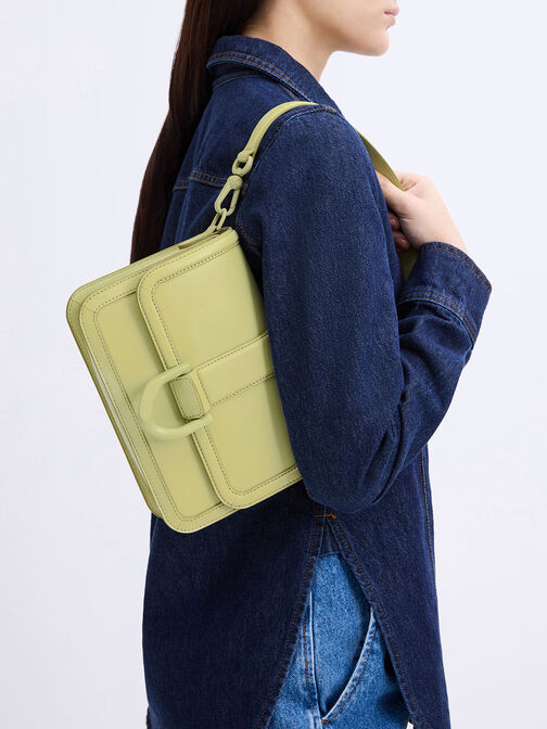 Gabine Leather Crossbody Bag, Green, hi-res