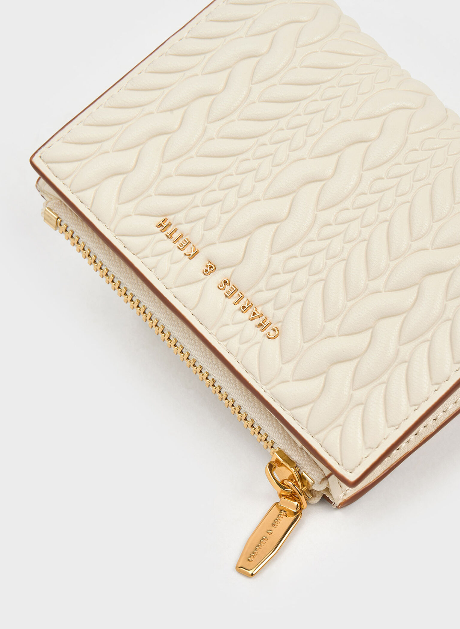 Apolline Textured Top-Zip Wallet, Cream, hi-res