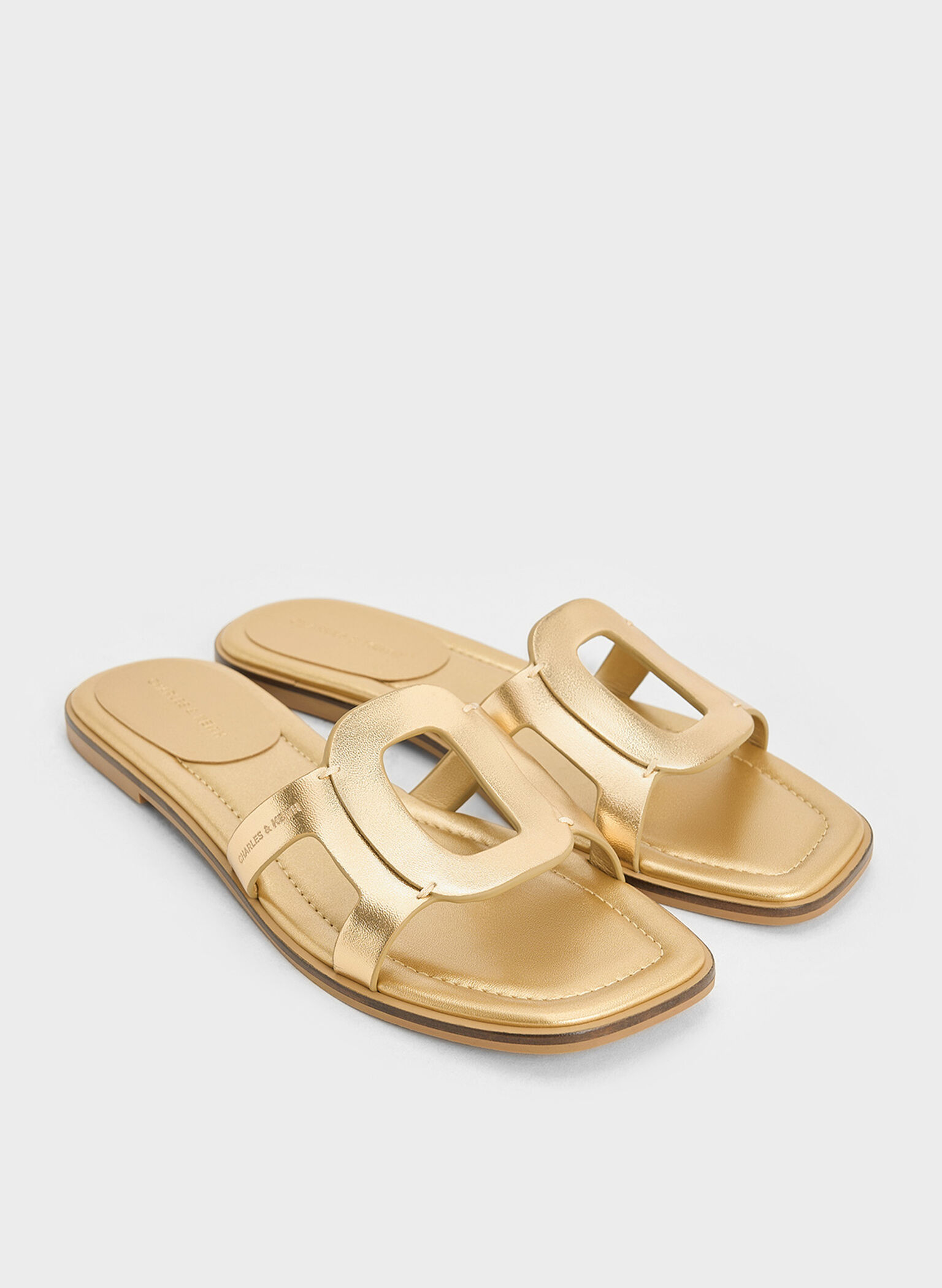 Easley Metallic Cut-Out Slide Sandals, Gold, hi-res