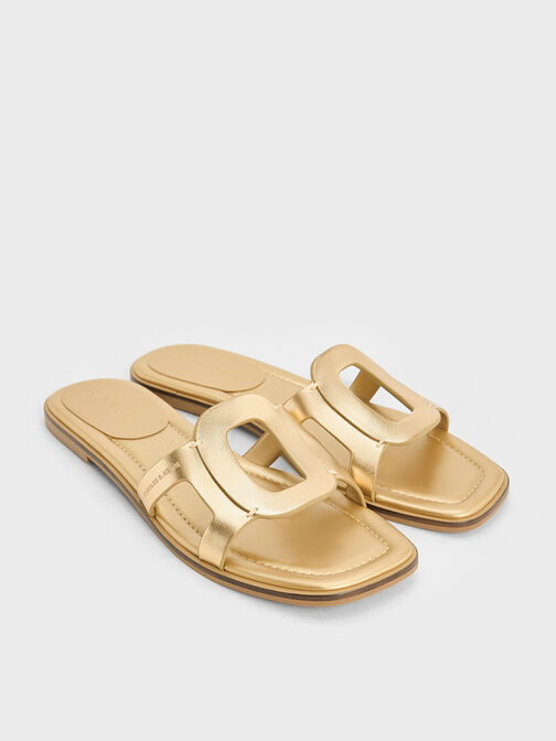 Easley Metallic Cut-Out Slide Sandals, Gold, hi-res