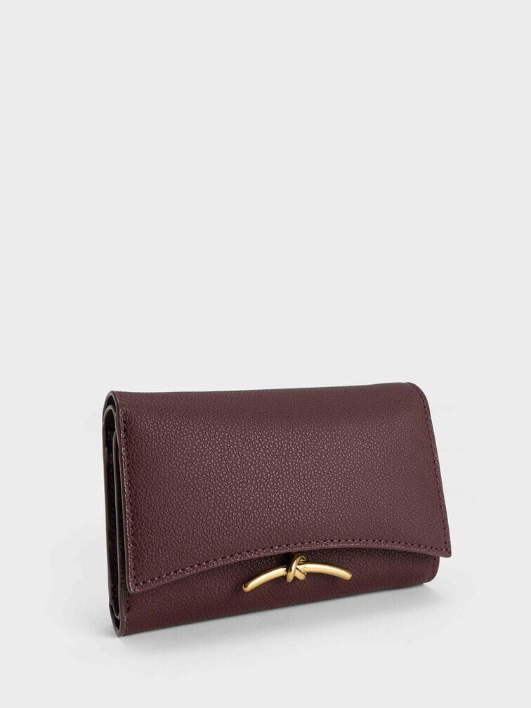 Huxley Metallic Accent Front Flap Wallet, Dark Chocolate, hi-res