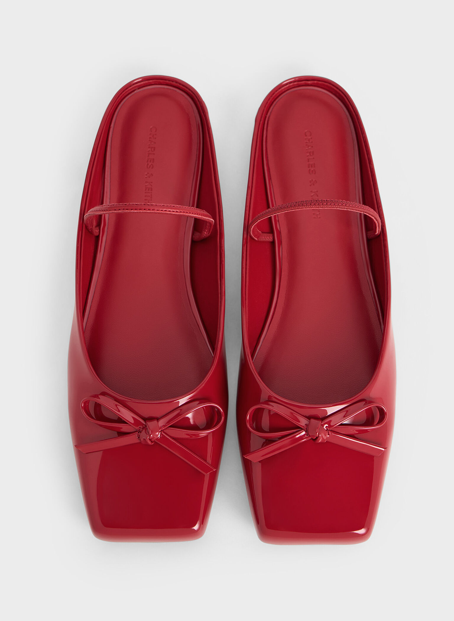 Bow Square-Toe Ballet Mules, Red, hi-res
