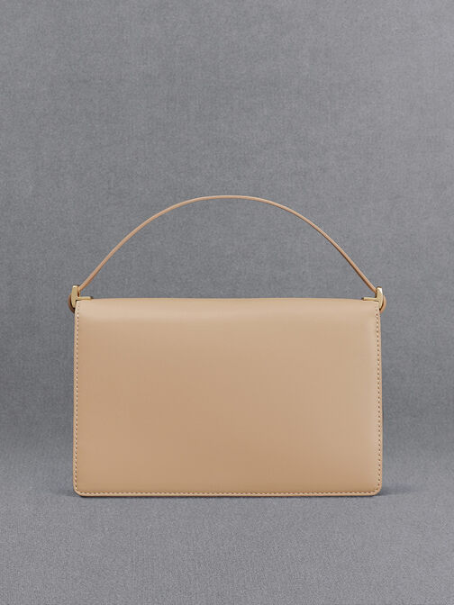 Leather Shoulder Bag, Nude, hi-res