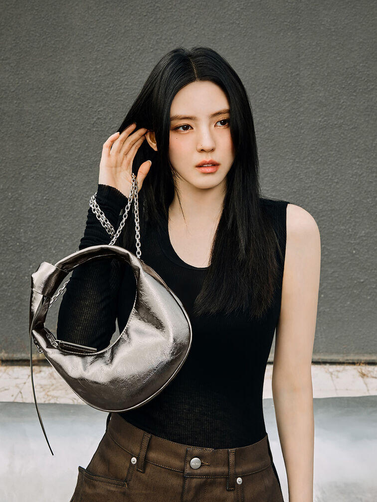 Micro Toni Knotted Crescent Hobo Bag, Pewter, hi-res