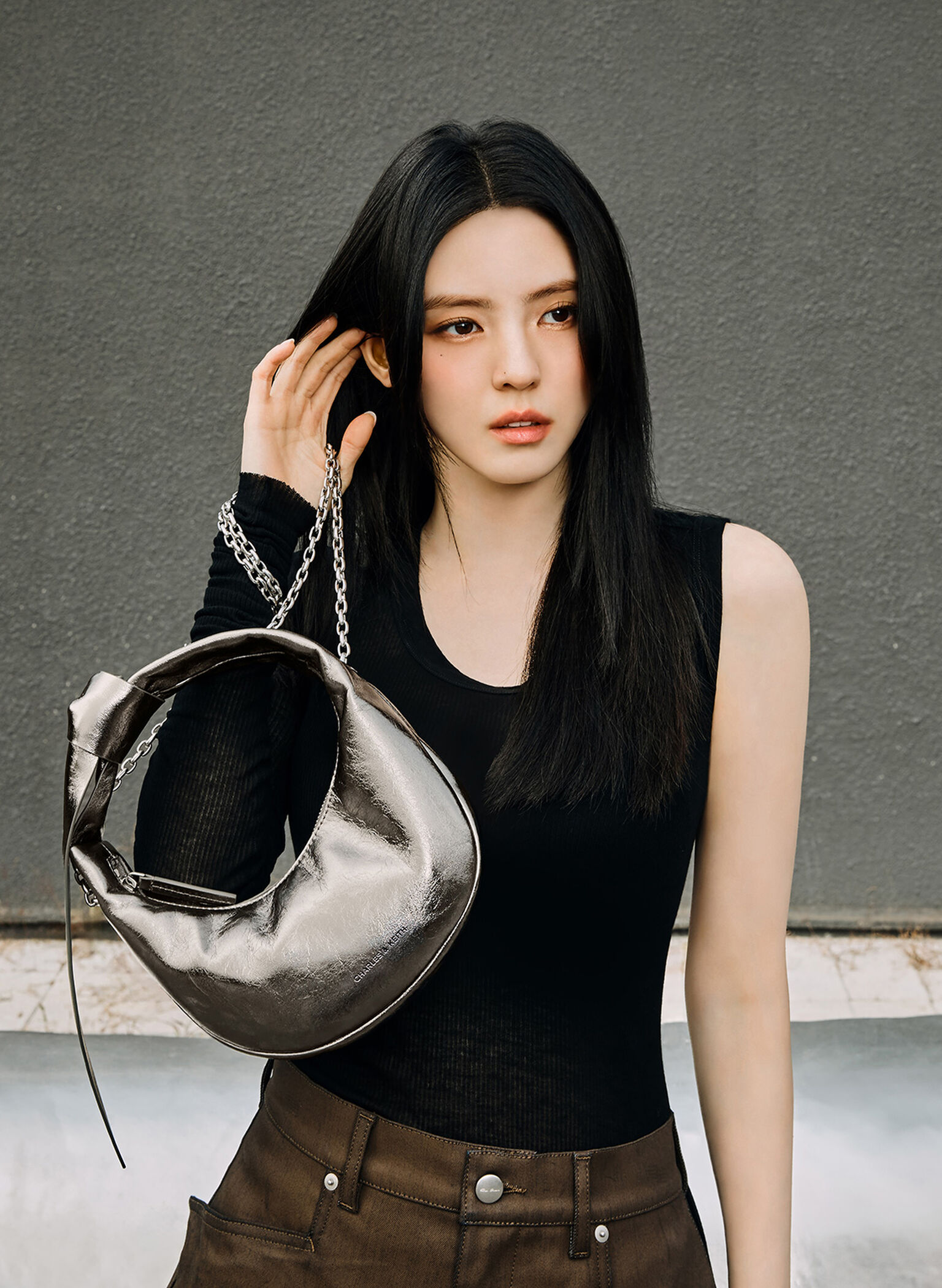 Micro Toni Knotted Crescent Hobo Bag, Pewter, hi-res