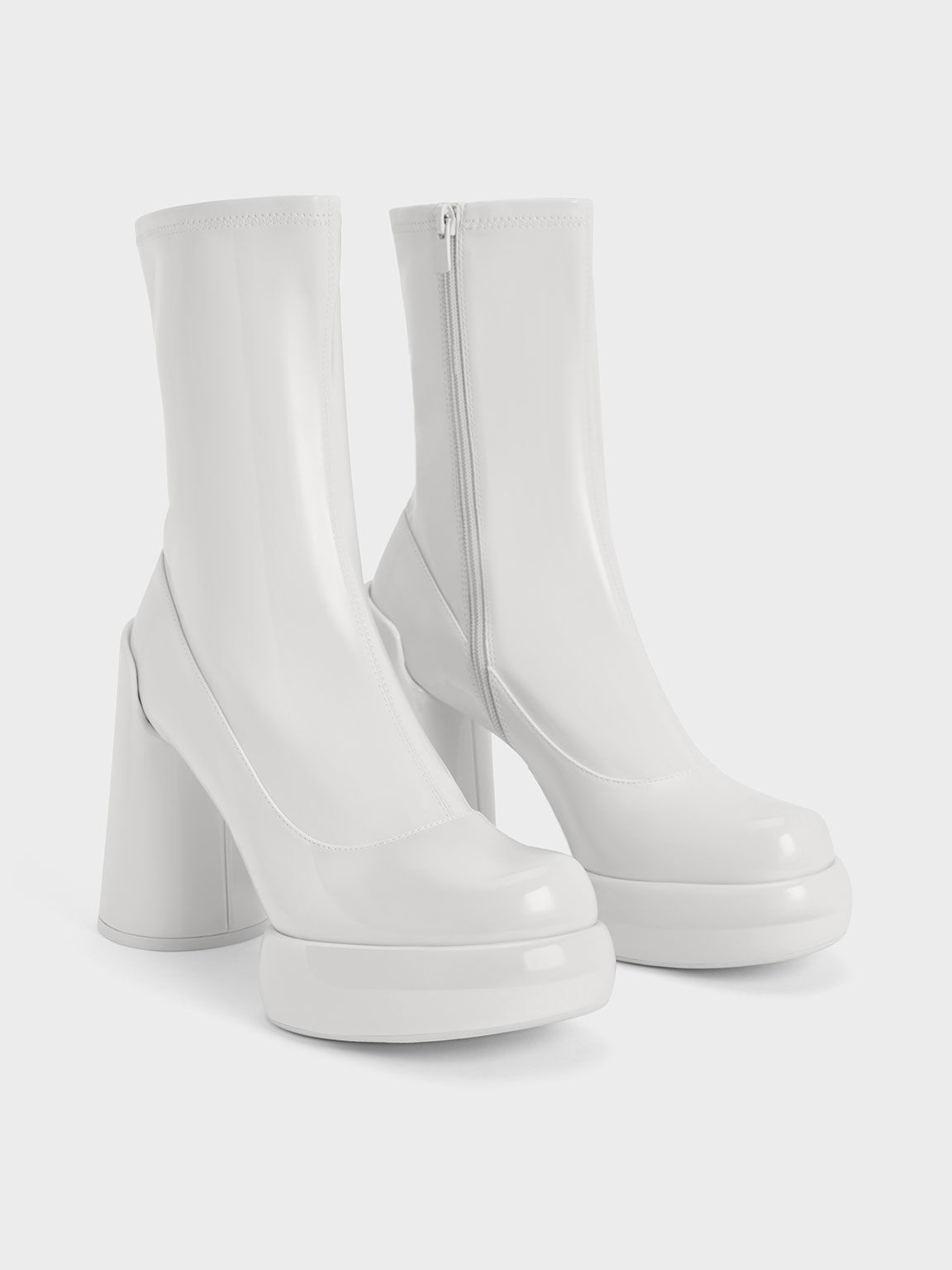 Darcy Patent Platform Ankle Boots White