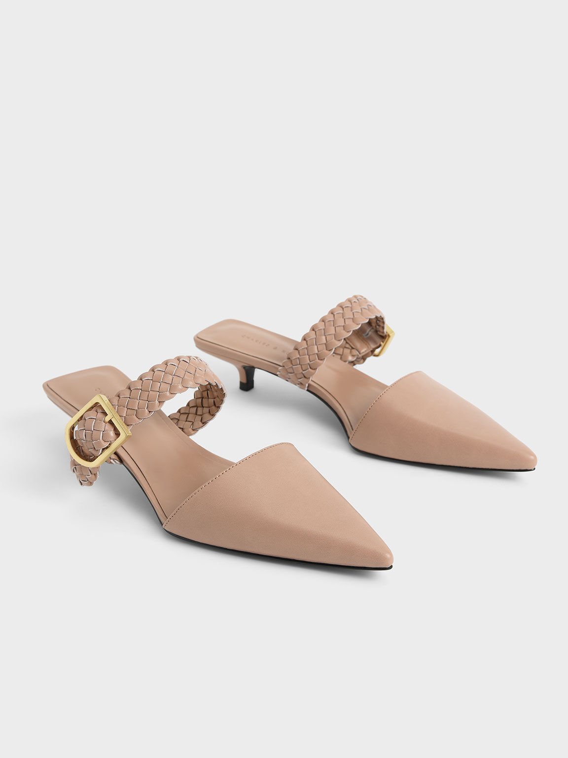 Woven Buckle Strap Mules, Pink, hi-res