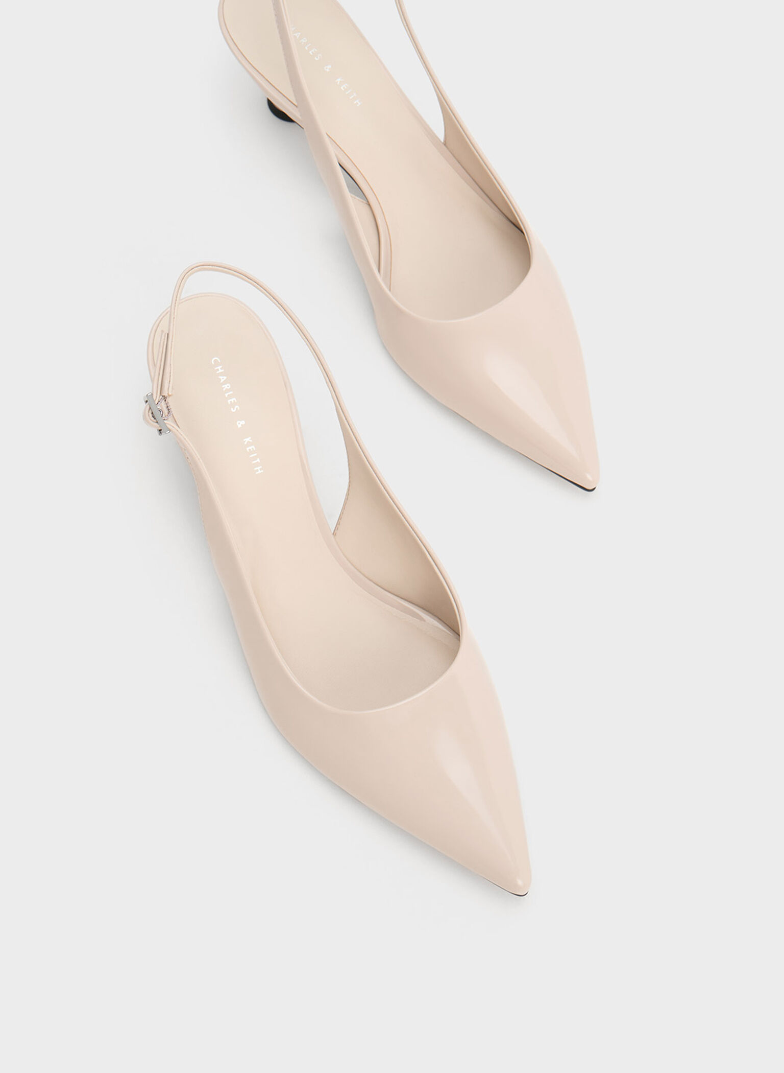Patent Spool Heel Slingback Pumps, Nude, hi-res