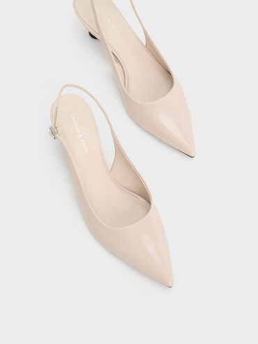 Patent Spool Heel Slingback Pumps, Nude, hi-res