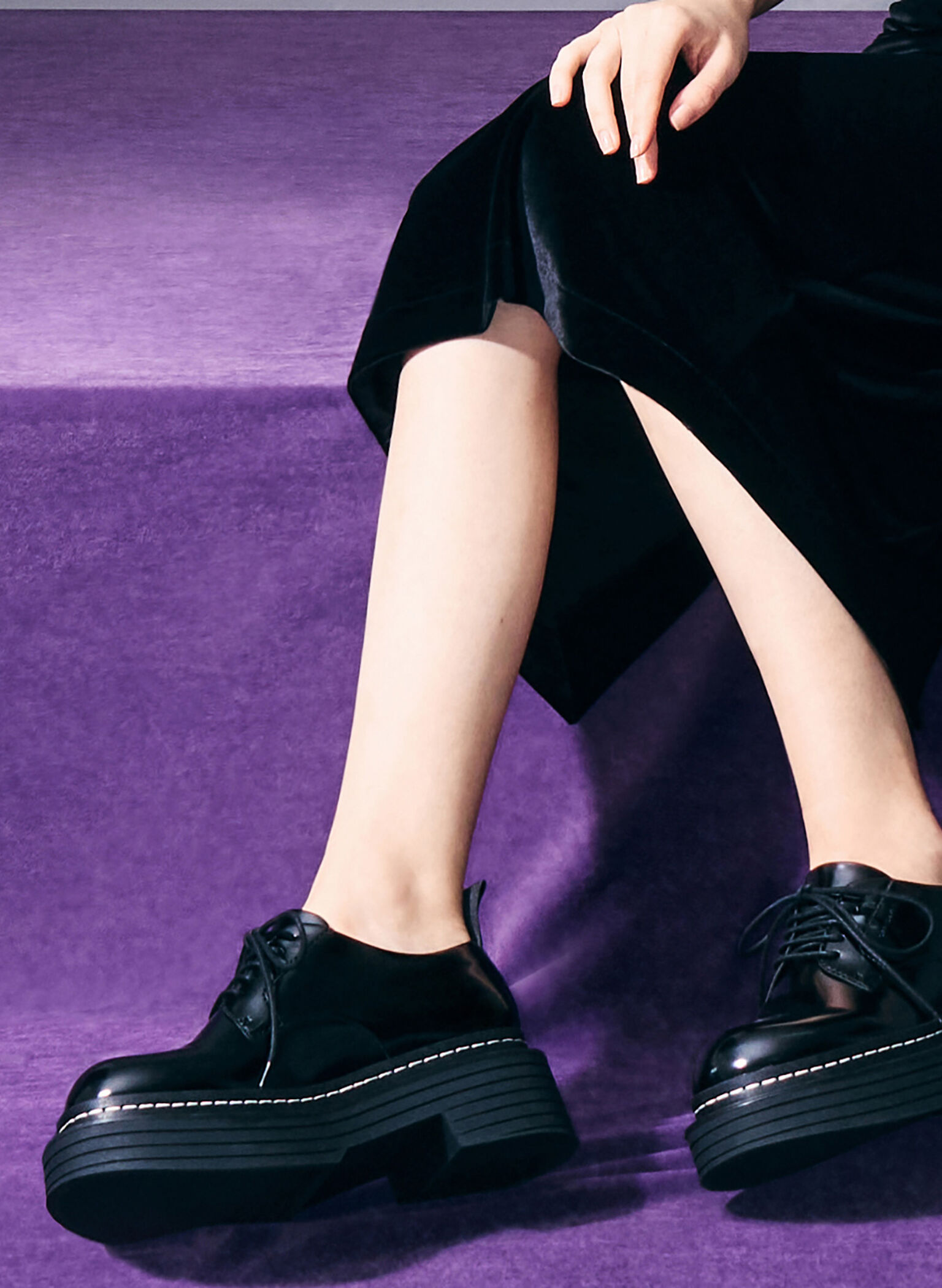 Lace-Up Platform Derbys, Black Box, hi-res