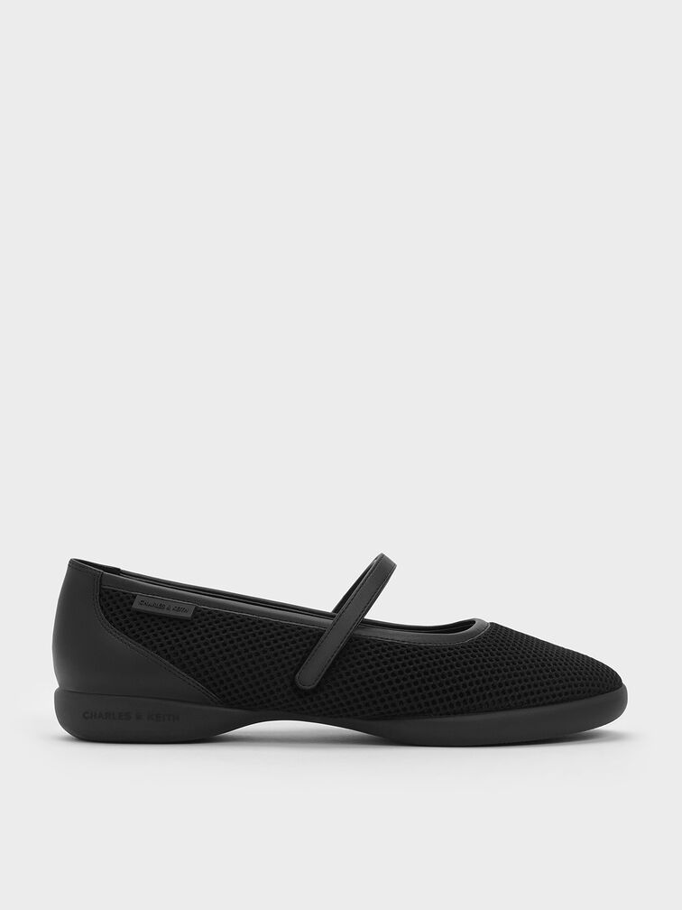 Mesh Mary Jane Sneakers, Black Textured, hi-res