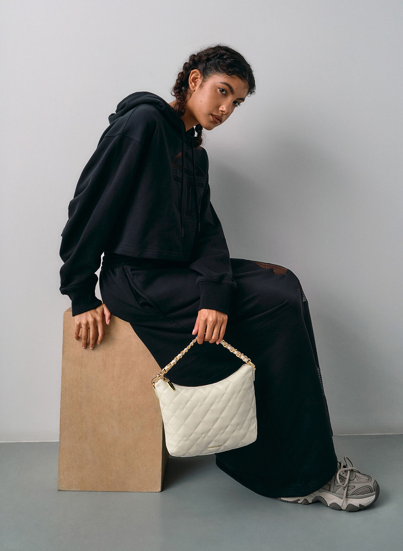 Duo Quilted Slouchy Hobo Bag, Cream, hi-res