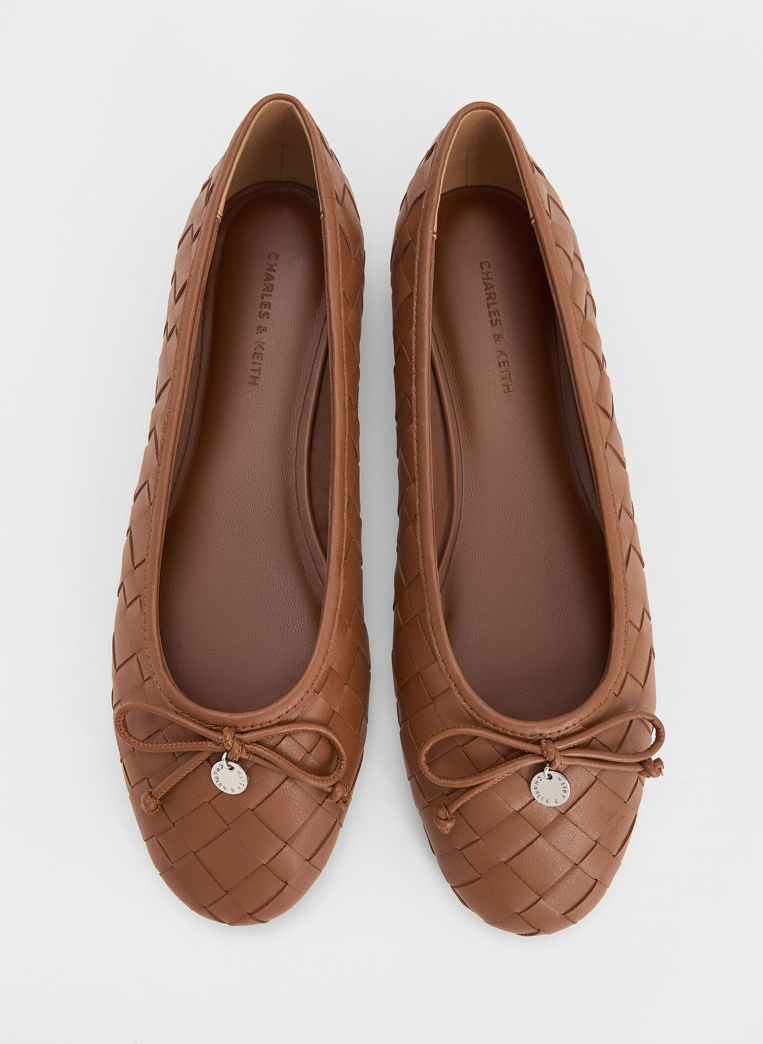 Woven Bow Ballet Flats, Brown, hi-res