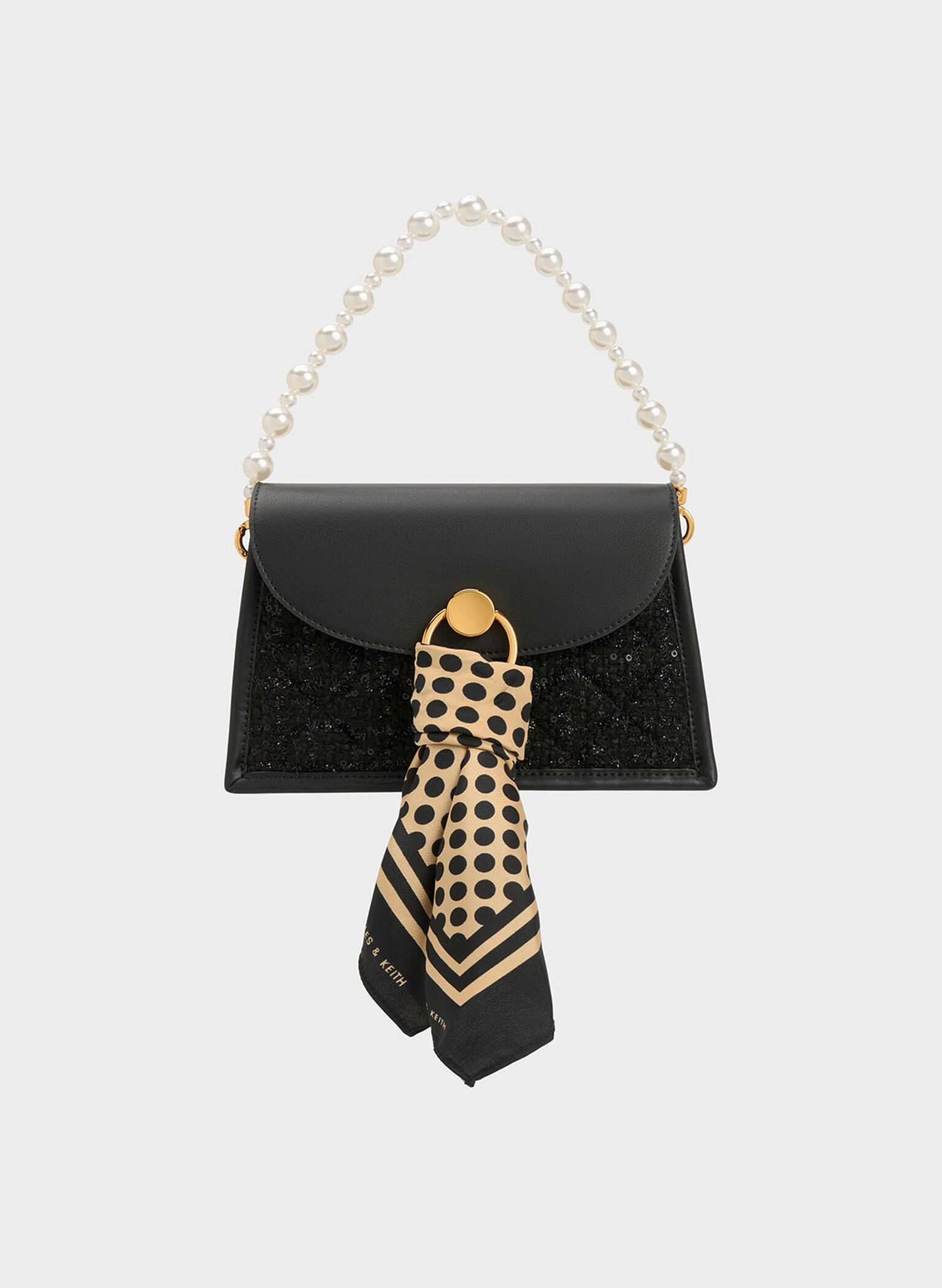 Mini Roza Beaded Handle Scarf Bag, Black, hi-res