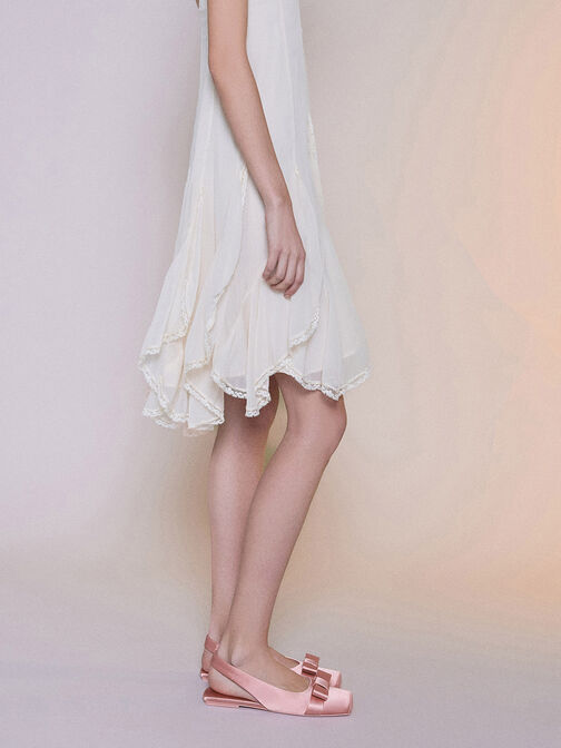 Satin Bow Slingback Ballet Flats, Pink, hi-res