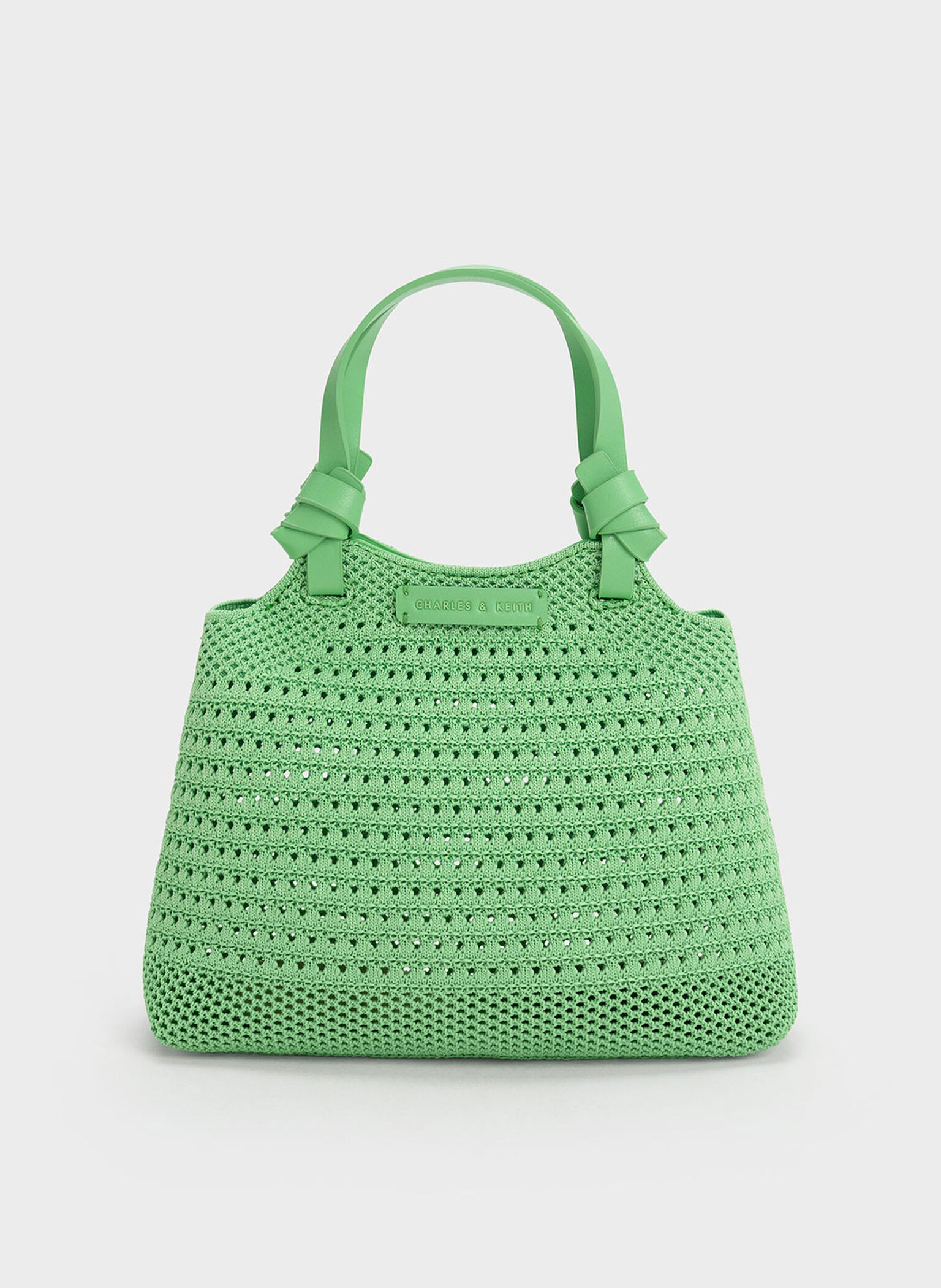 Ida Knotted Handle Knitted Tote Bag, Green, hi-res