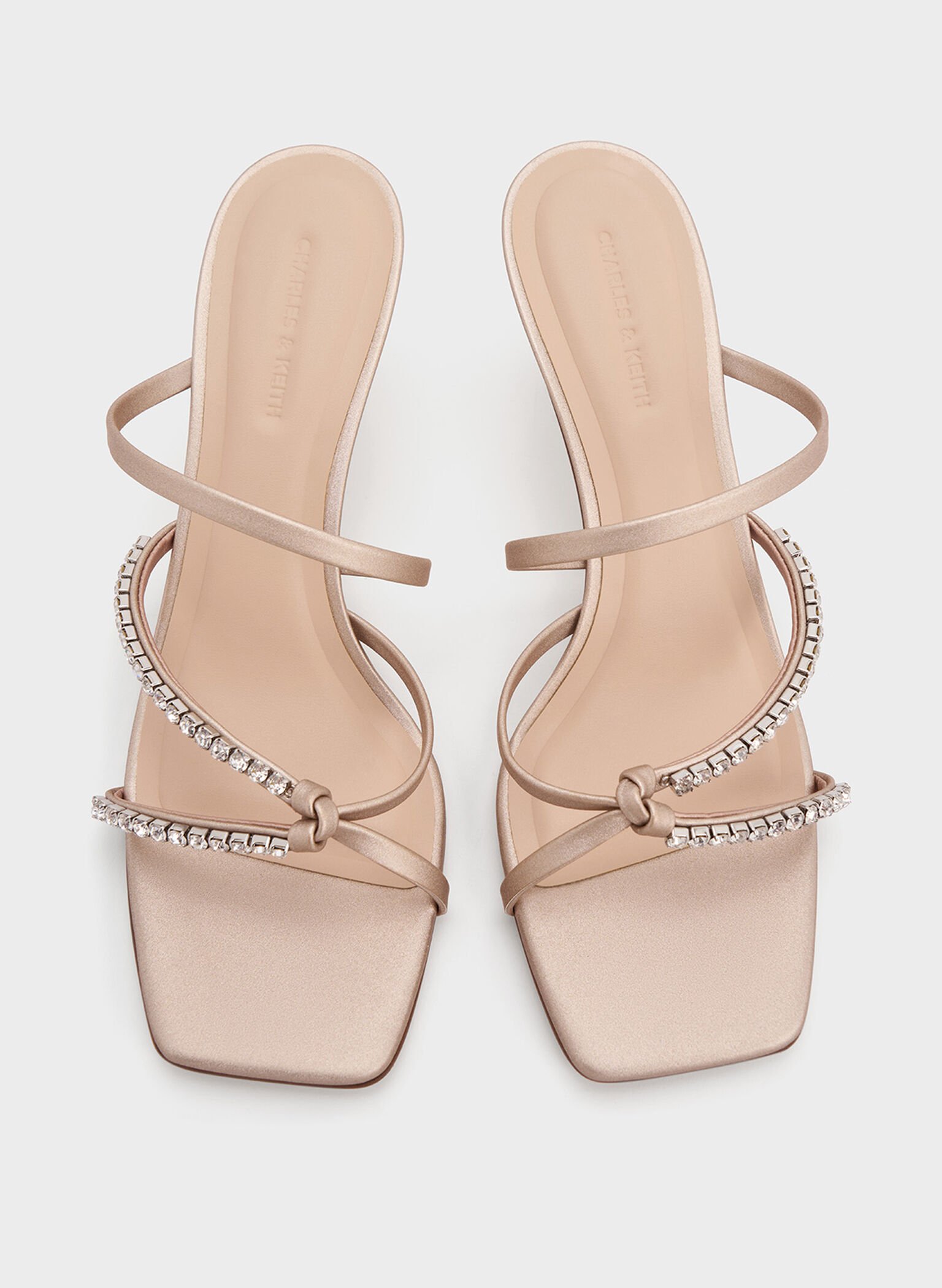 Gem-Embellished Strappy Heeled Sandals, Nude, hi-res
