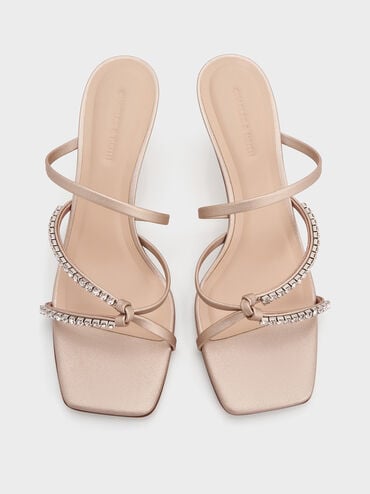 Gem-Embellished Strappy Heeled Sandals, Nude, hi-res