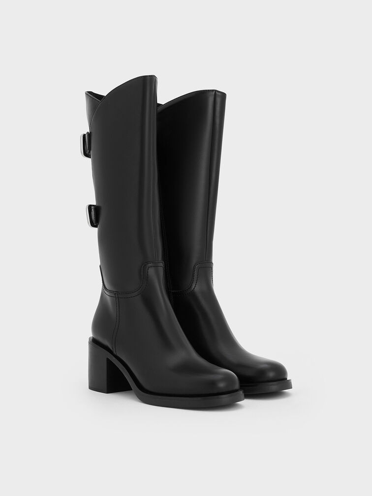 Masei Grommet-Strap Knee-High Boots, Black, hi-res