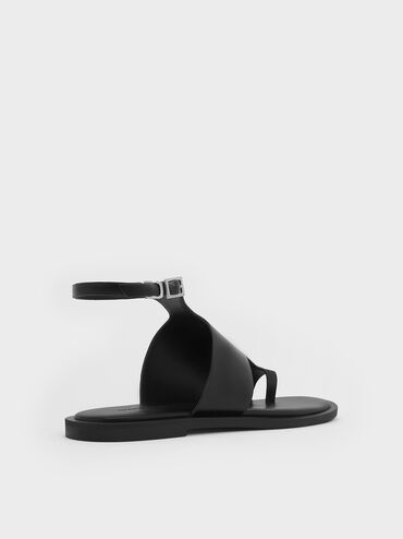 Ankle-Strap Toe-Ring Sandals, Black, hi-res