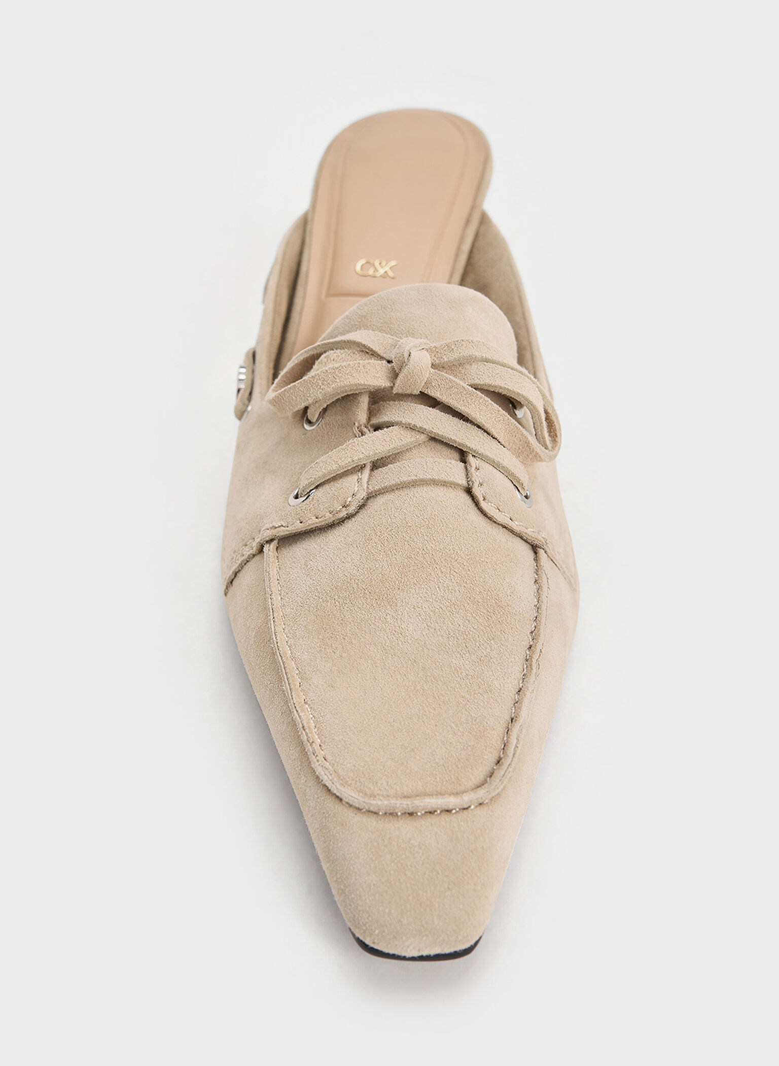 Kori Suede Lace-Up Sculptural-Heel Mules, Beige, hi-res