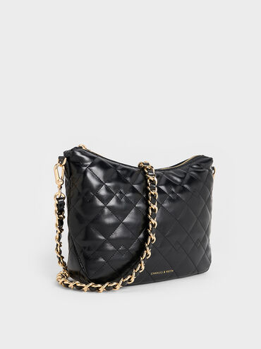 Duo Quilted Slouchy Hobo Bag, Black, hi-res