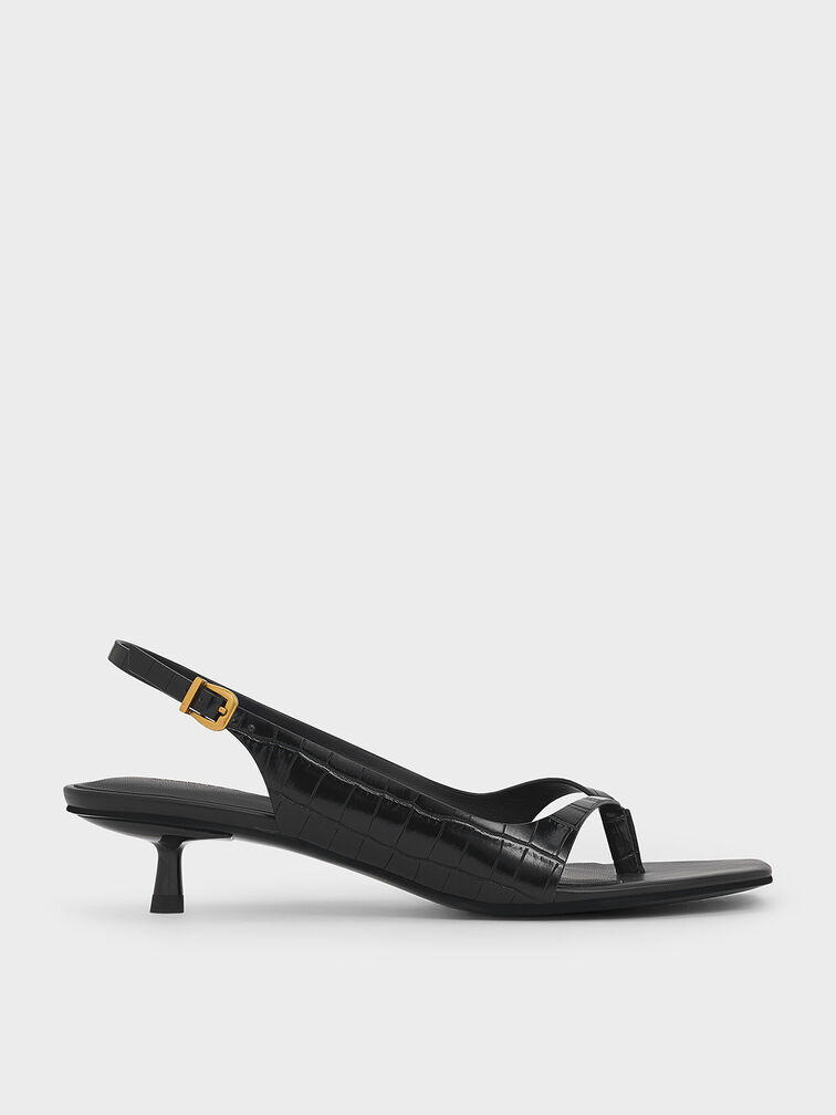 Rayne Croc-Effect Square-Toe Kitten-Heel Thong Sandals, Animal Print Black, hi-res