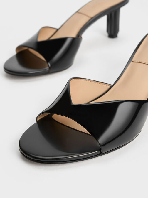 Leather Geometric Heel Mules, Black Box, hi-res