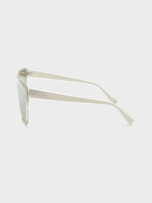 Oversized Square Metallic Accent Sunglasses, Silver, hi-res