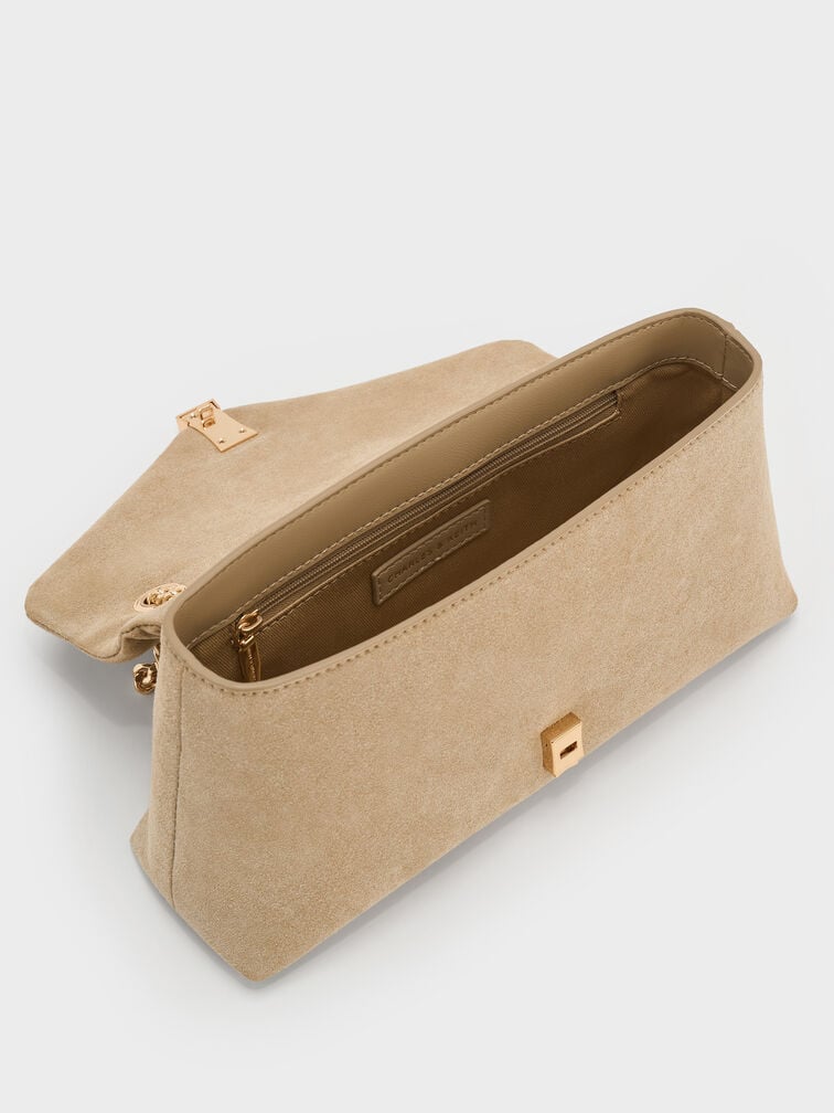 Lilibet Recycled Suede Metallic-Accent Chain-Strap Bag, Nutmeg Beige, hi-res